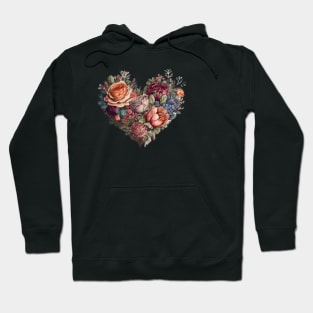 Floral Garden Botanical Print with wild flowers Heart Valentines Hoodie